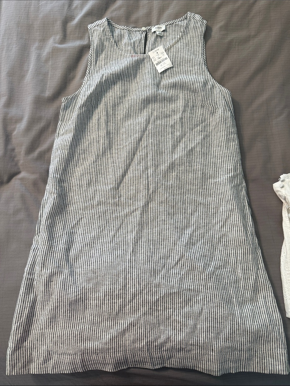 J. Crew Gray and White Striped Sleeveless Linen Mini Dress